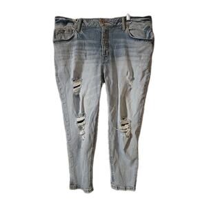 Edgely Blue Denim Skinny Button Fly Distressed Jeans Womans Size‎ 18W X-Short